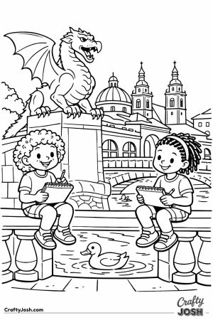 Ljubljana dragon bridge children drawing