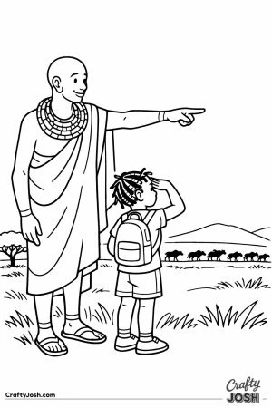 Maasai guide showing girl the plains