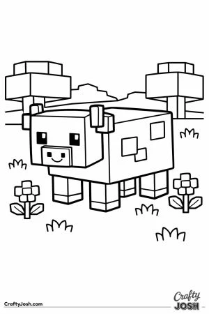 Minecraft block cow in grassy field