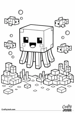 Minecraft block squid floating underwater