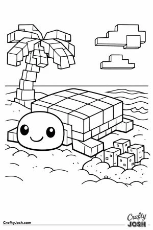 Minecraft block turtle on sandy beach