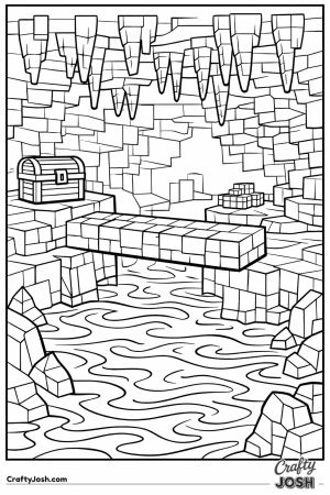 Minecraft cave lava pool with stone bridge