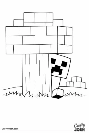 Minecraft creeper peeking behind tree