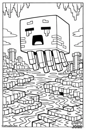 Minecraft ghast floating over nether lava