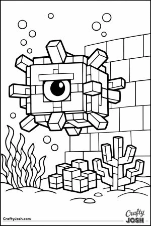 Minecraft guardian near ocean monument wall