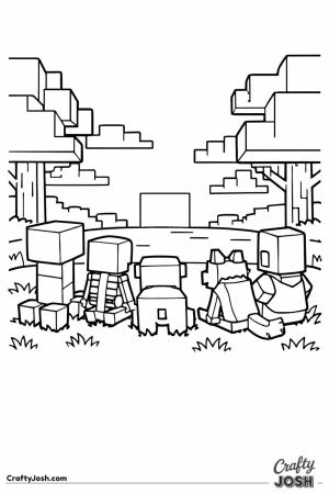 Minecraft mobs watching block sunset together