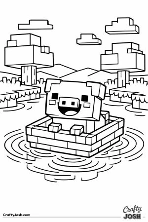 Minecraft pig sitting in wooden boat