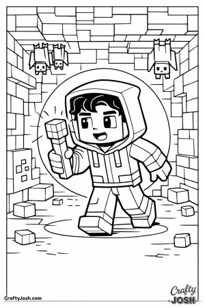 Minecraft player holding torch underground