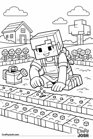 Minecraft player planting seeds in garden