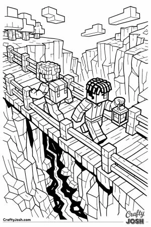 Minecraft players crossing ravine bridge