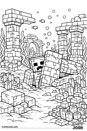 Minecraft underwater ruins with drowned