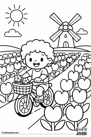 Netherlands tulip field child bicycle