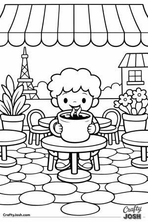 Paris street cafe boy hot chocolate
