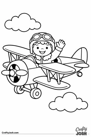 Pilot waving from an open biplane cockpit