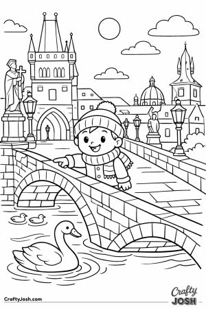 Prague charles bridge child swan