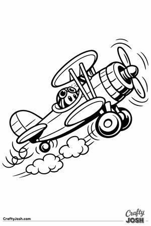 Retro cartoon biplane bouncing into a wobbly takeoff