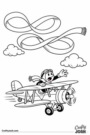 Retro cartoon biplane chasing its flying scarf