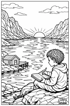 Scandinavian midnight sun fjord child journal
