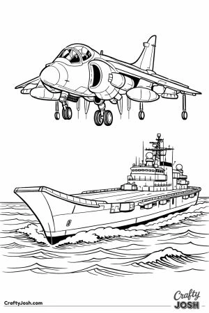 Sea harrier hovering over a small carrier on rolling seas