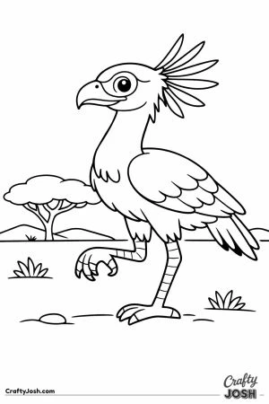 Secretary bird standing tall with crest