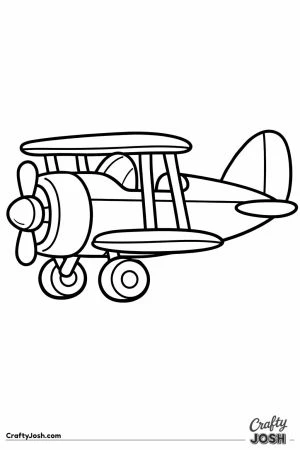 Side view of a cartoon biplane flying to the left