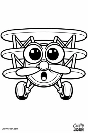 Surprised cartoon biplane with wide eyes