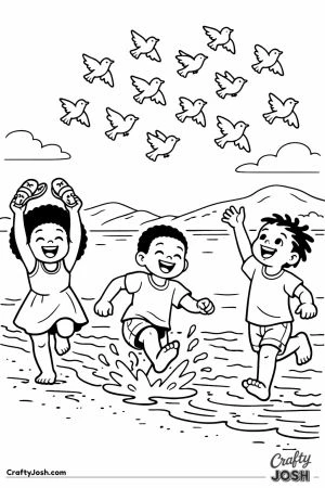 Three children running on lake malawi shore