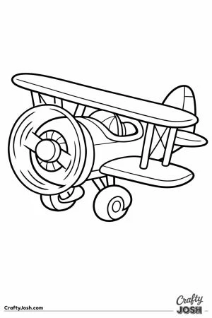 Three quarter view of a friendly cartoon biplane