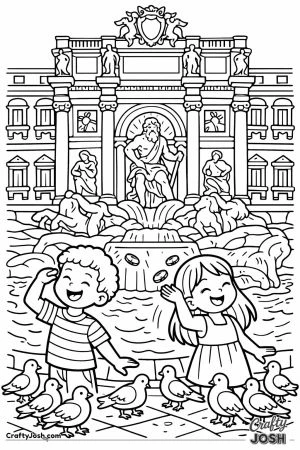 Trevi fountain rome coin toss children