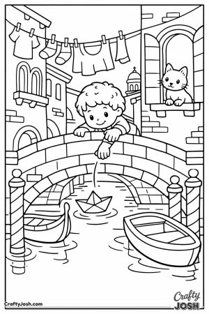 Venice canal bridge child paper boat