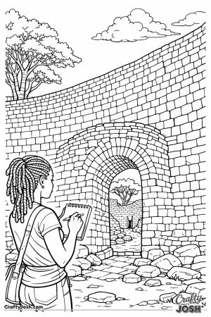 Woman sketching great zimbabwe ruins stone wall