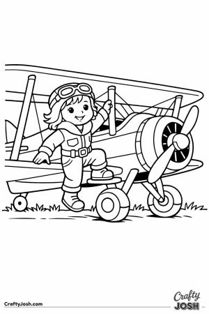 Young pilot climbing onto the wing of a biplane