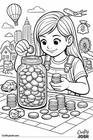 A child counting coins into a savings jar