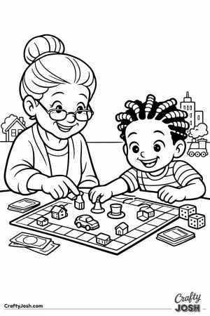 A grandparent and grandchild playing a board game