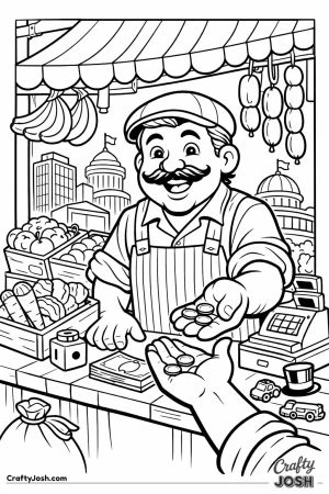A market vendor handing over change