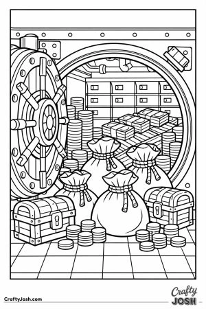 An open bank vault full of coins and money bags