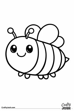 Big chunky smiling cartoon bee with simple stripes for toddlers