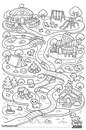 Big illustrated map of adoption island with pets and landmarks