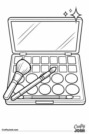 Big open makeup palette with pans and brushes