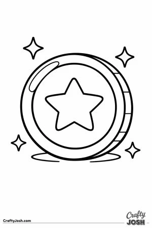Big round game coin with a star icon and a shiny highlight