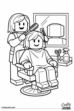 Blocky avatar getting their hair styled in a salon chair
