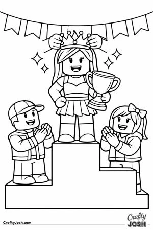 Blocky fashion avatar crowned the winner on a podium with a trophy