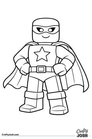 Blocky fashion doll avatar dressed as a caped superhero