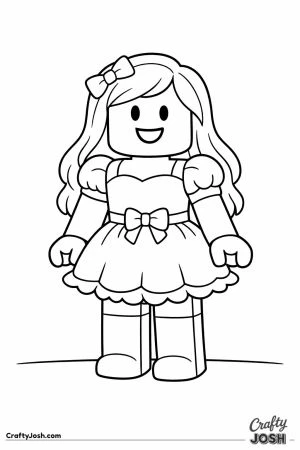 Blocky fashion doll avatar in a cute party dress with wavy hair