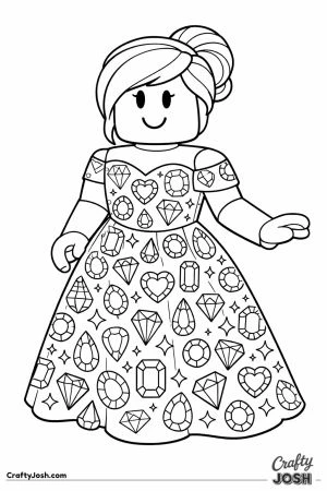 Blocky fashion doll avatar in a gown covered in faceted gems