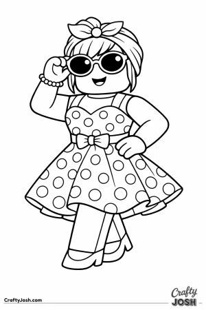 Blocky fashion doll avatar styled for a retro polka dot theme