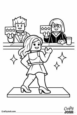 Blocky judges holding up star score cards for a posing model