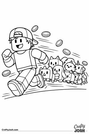 Blocky player avatar running with a long streaming trail of pets
