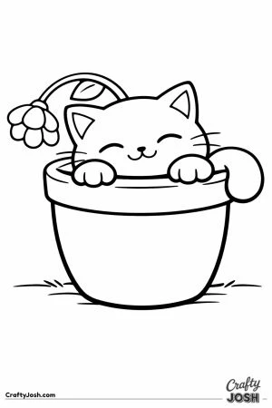 Cat curled in flowerpot