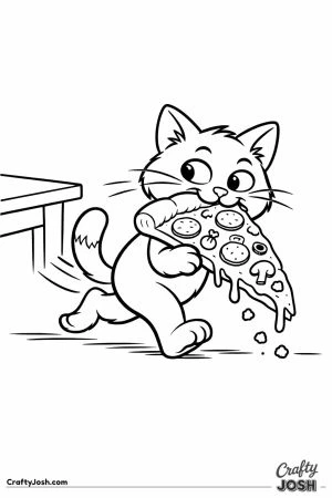 Cheeky cat sneaking a slice of pizza off the table edge